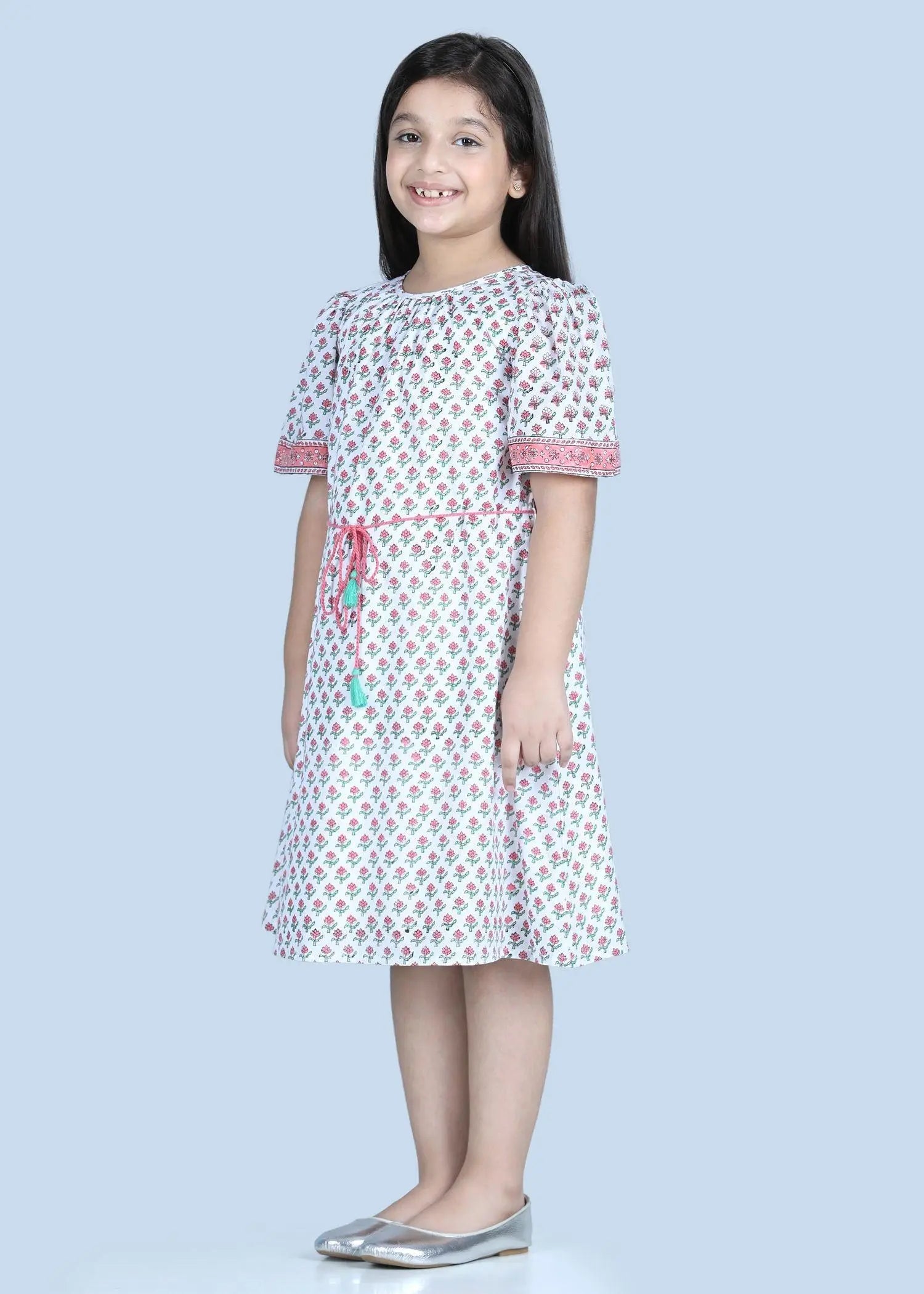 Maitri Badam Buti White Cotton Dress Girl (2-9 Years)