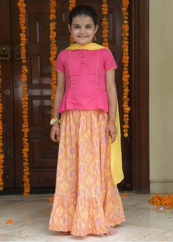 Damini Yellow Cotton Top And Skirt Girl (2-12 Years)