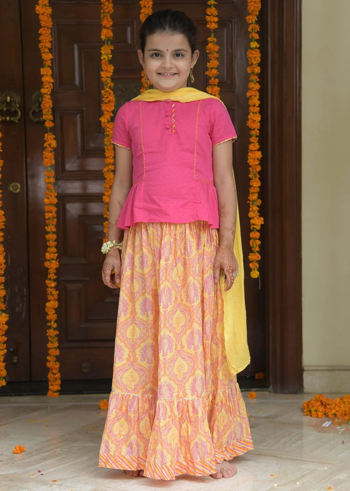 Damini Yellow Cotton Top And Skirt Girl (2-12 Years)