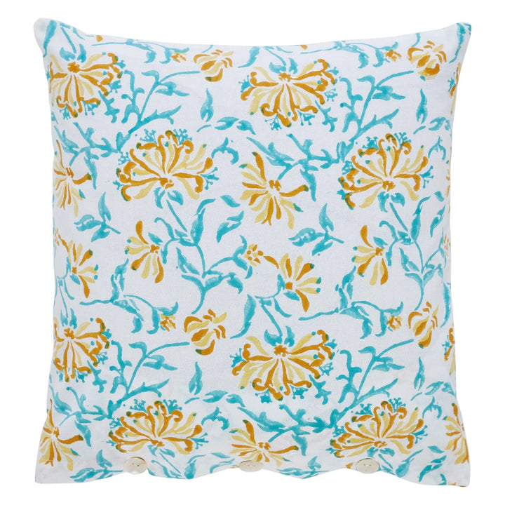Umang Yellow & Green Hand Block Printed Cotton Cushion Cover