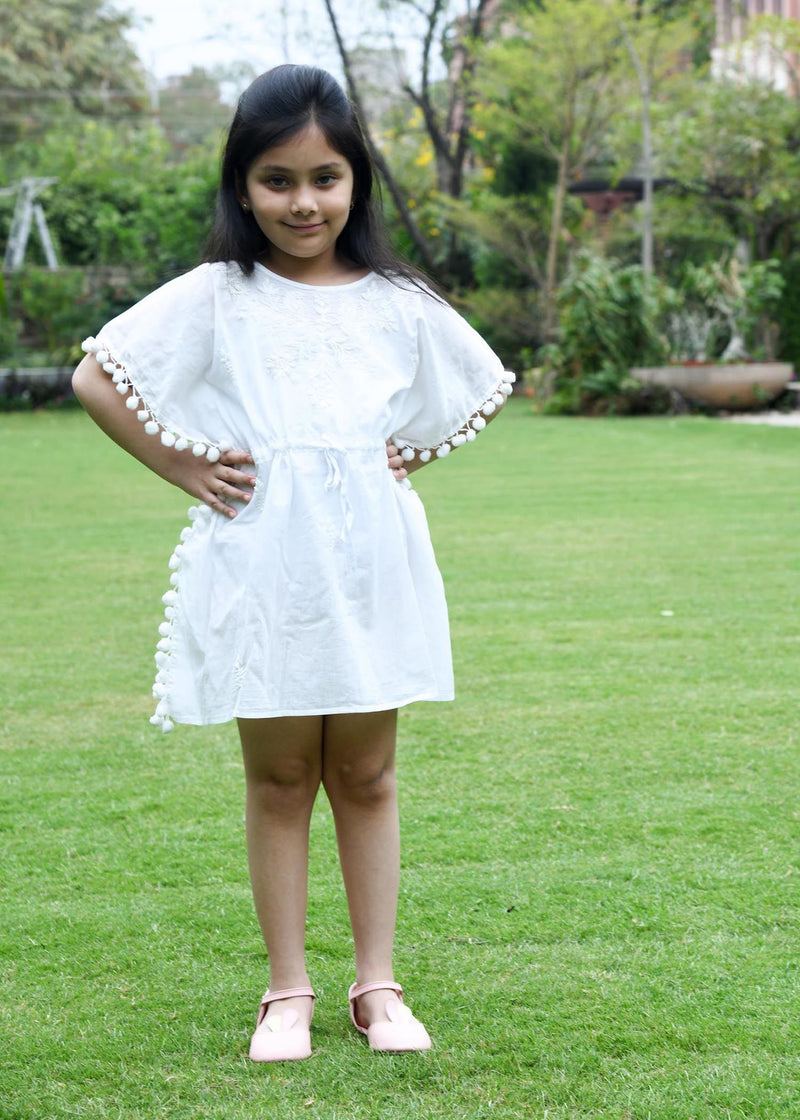 Lucknowi White Cotton Kaftan Girl (2-14 Years)