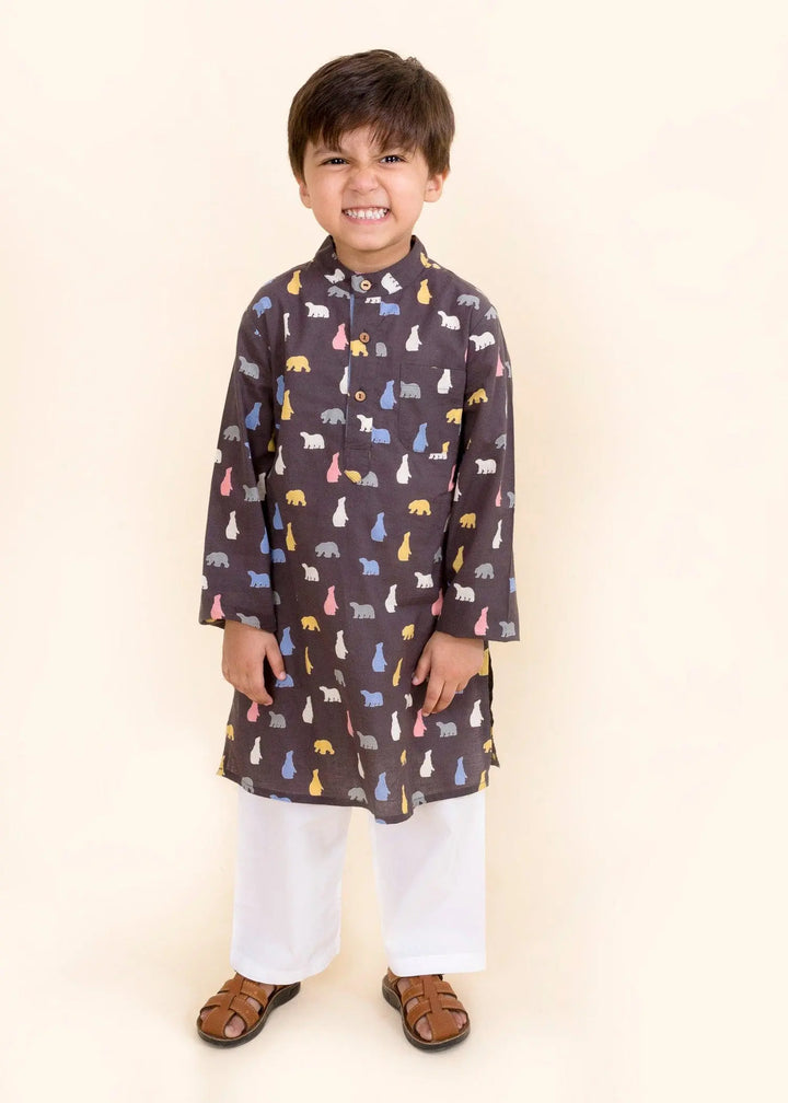 Bear Brown Cotton Kurta Boy (6 Months to 12 Years)