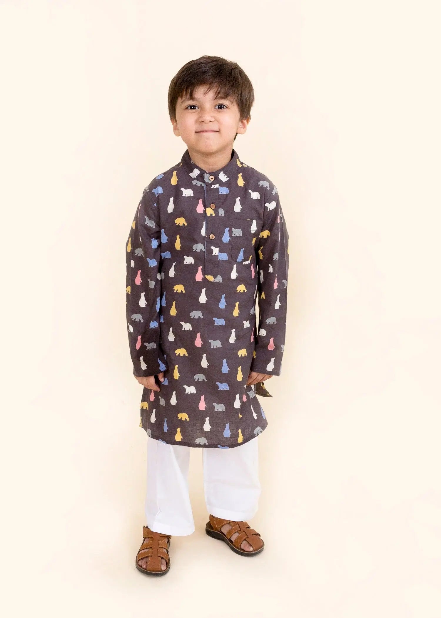 Bear Brown Cotton Kurta Boy (6 Months to 12 Years)