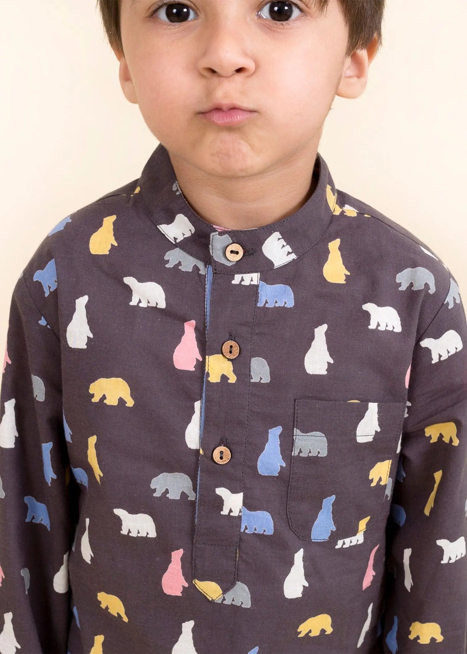 Bear Brown Cotton Kurta Boy (6 Months to 12 Years)