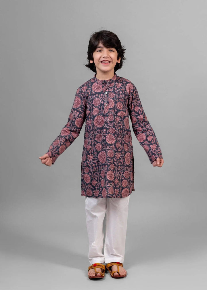 Sunflower Jaal Blue Cotton Kurta Boy (6 Months to 12 Years)