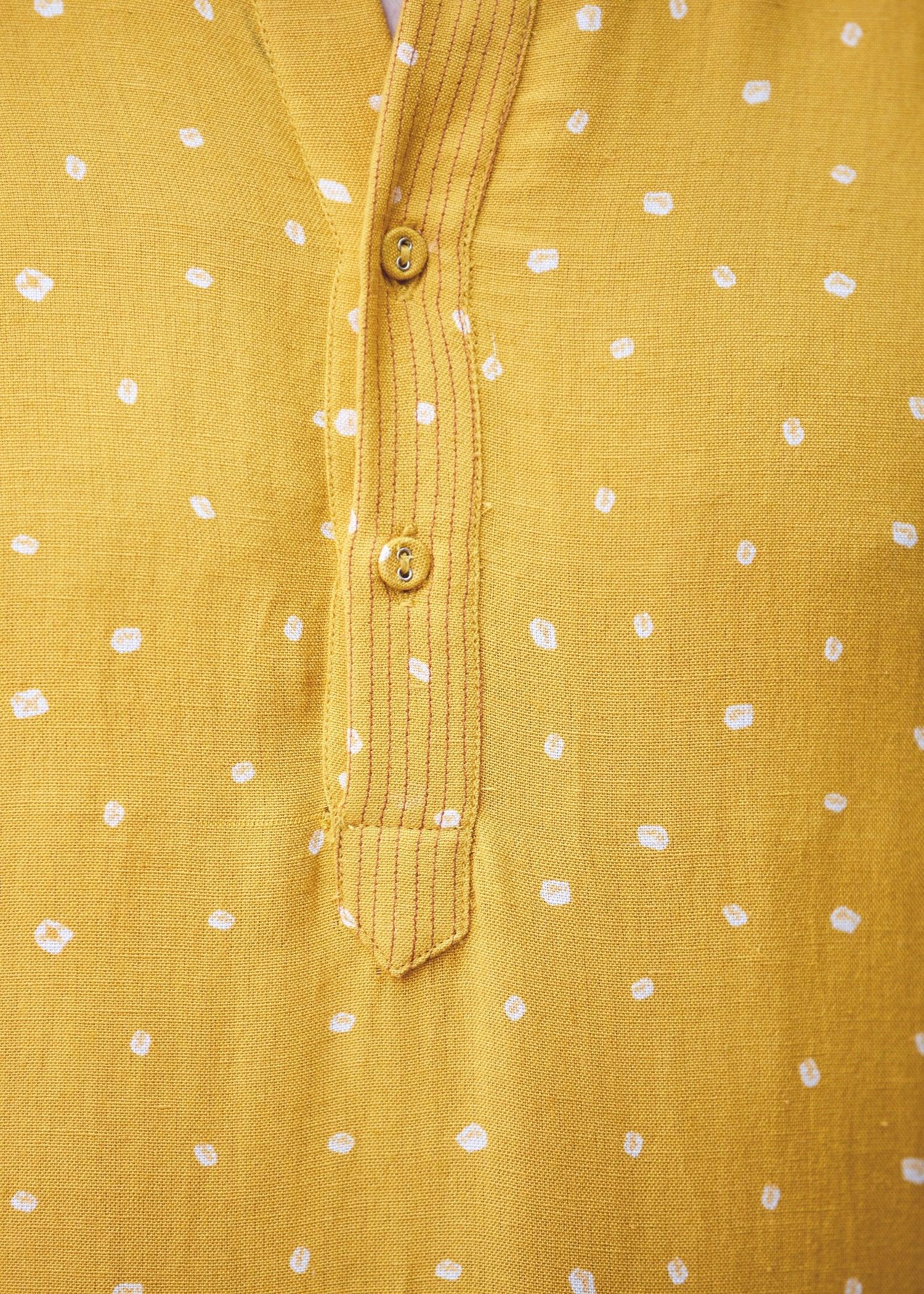 Bhandhej Yellow Viscose Full Sleeve Kurta