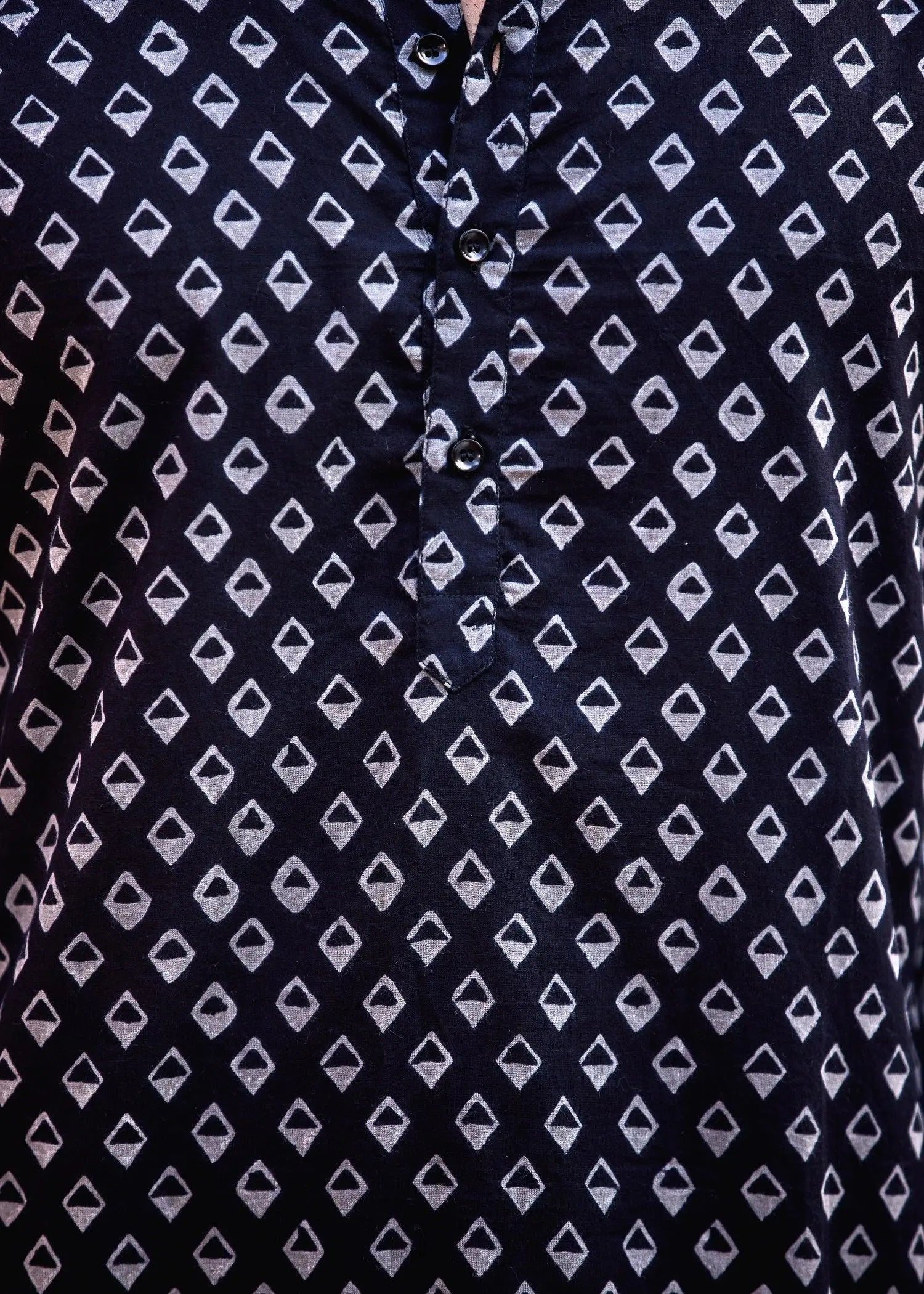 Rhombus Black/Grey Cotton Full Sleeve Kurta