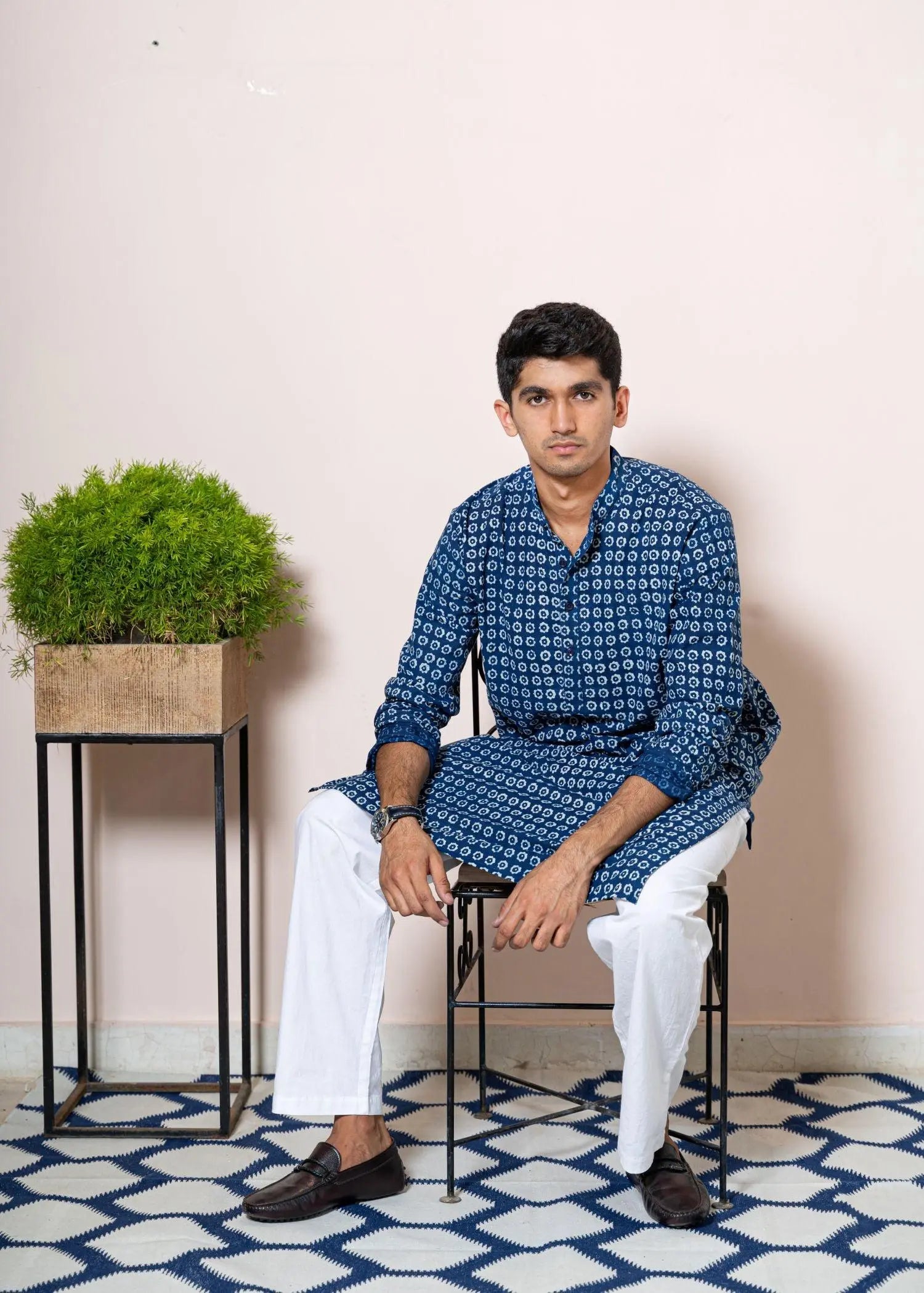 Chakri Indigo Cotton Full sleeve Kurta