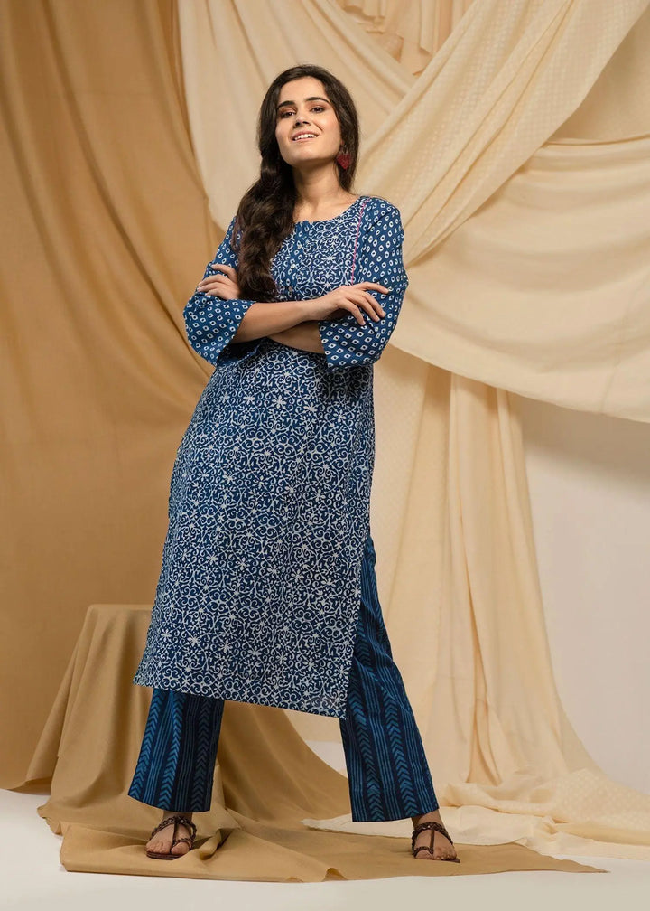 Yana Denim Blue Straight Fit Cotton Kurta
