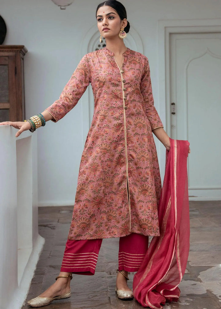 A Line Raspberry Cotton Kurta