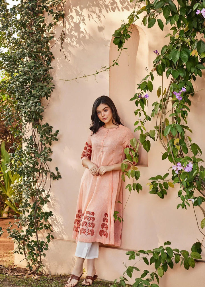 Vivia Peach Cotton Kurta
