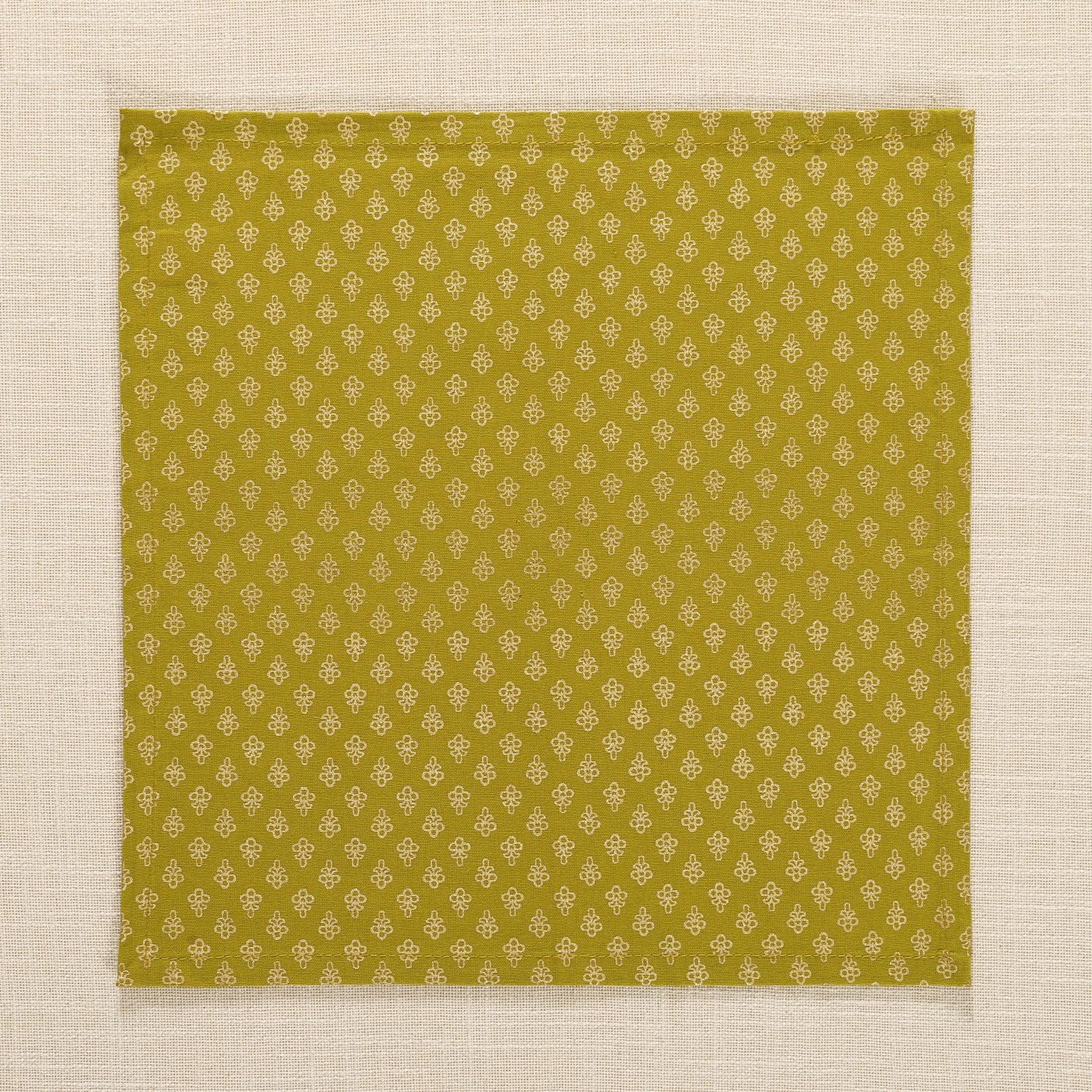 Kunj Booti Gold & Green Cotton Cocktail Napkin Set of 6