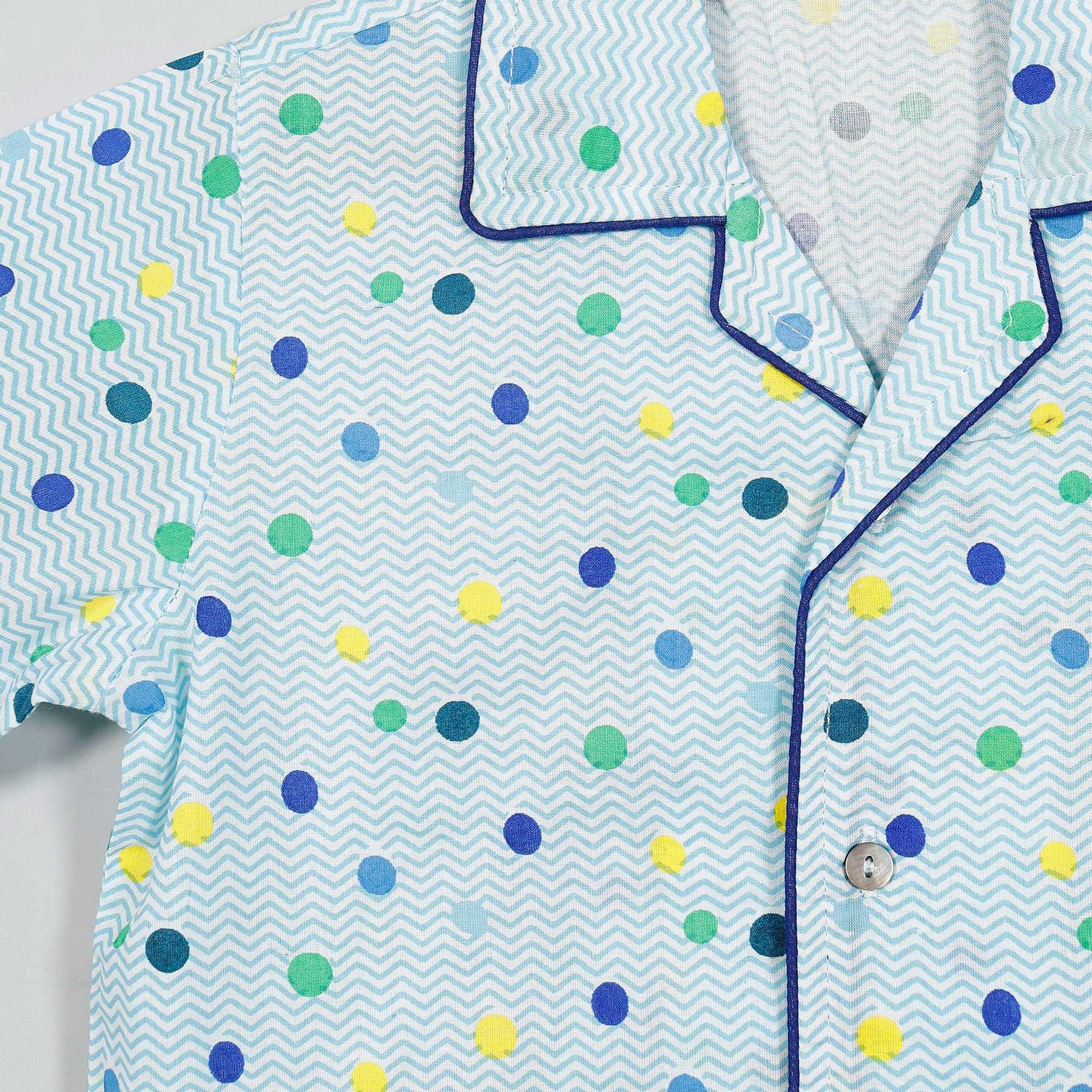 Chevron Dots Blue Cotton Half Sleeve Nightsuit Boy (0-12 Years)