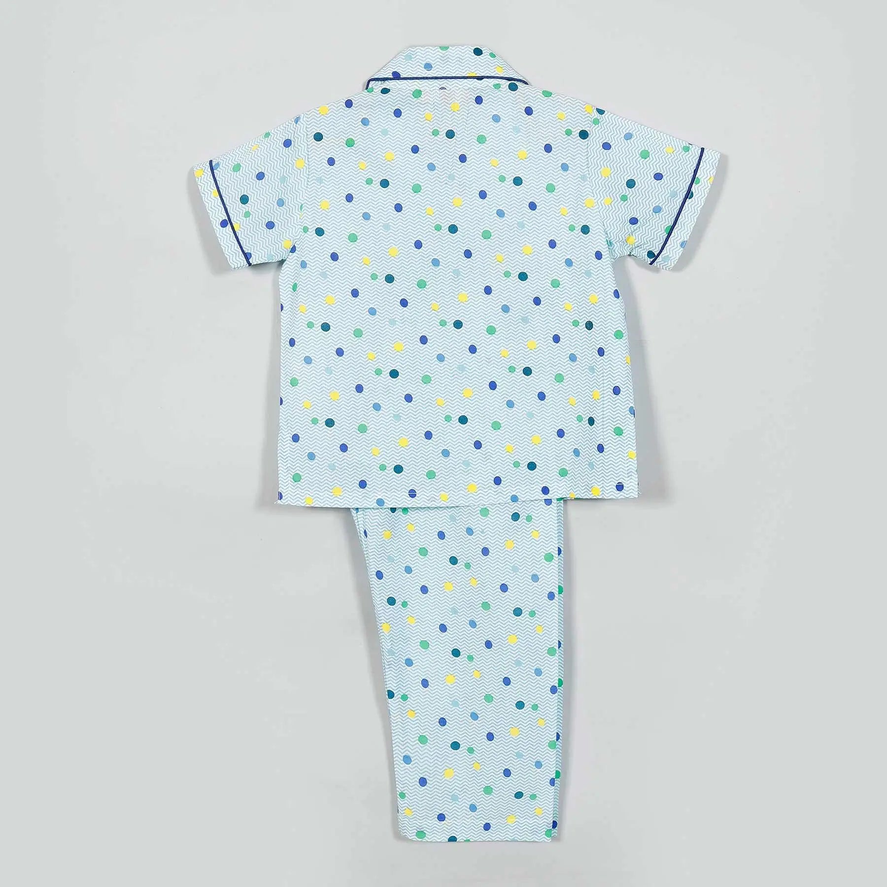 Chevron Dots Blue Cotton Half Sleeve Nightsuit Boy (0-12 Years)