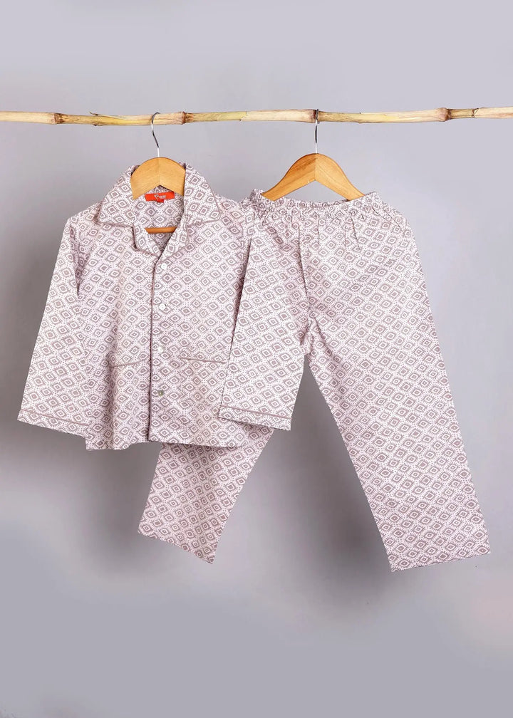 Geo Ethnic Grey Full Sleeve Cotton Night Suit Boy (0-12 Years)