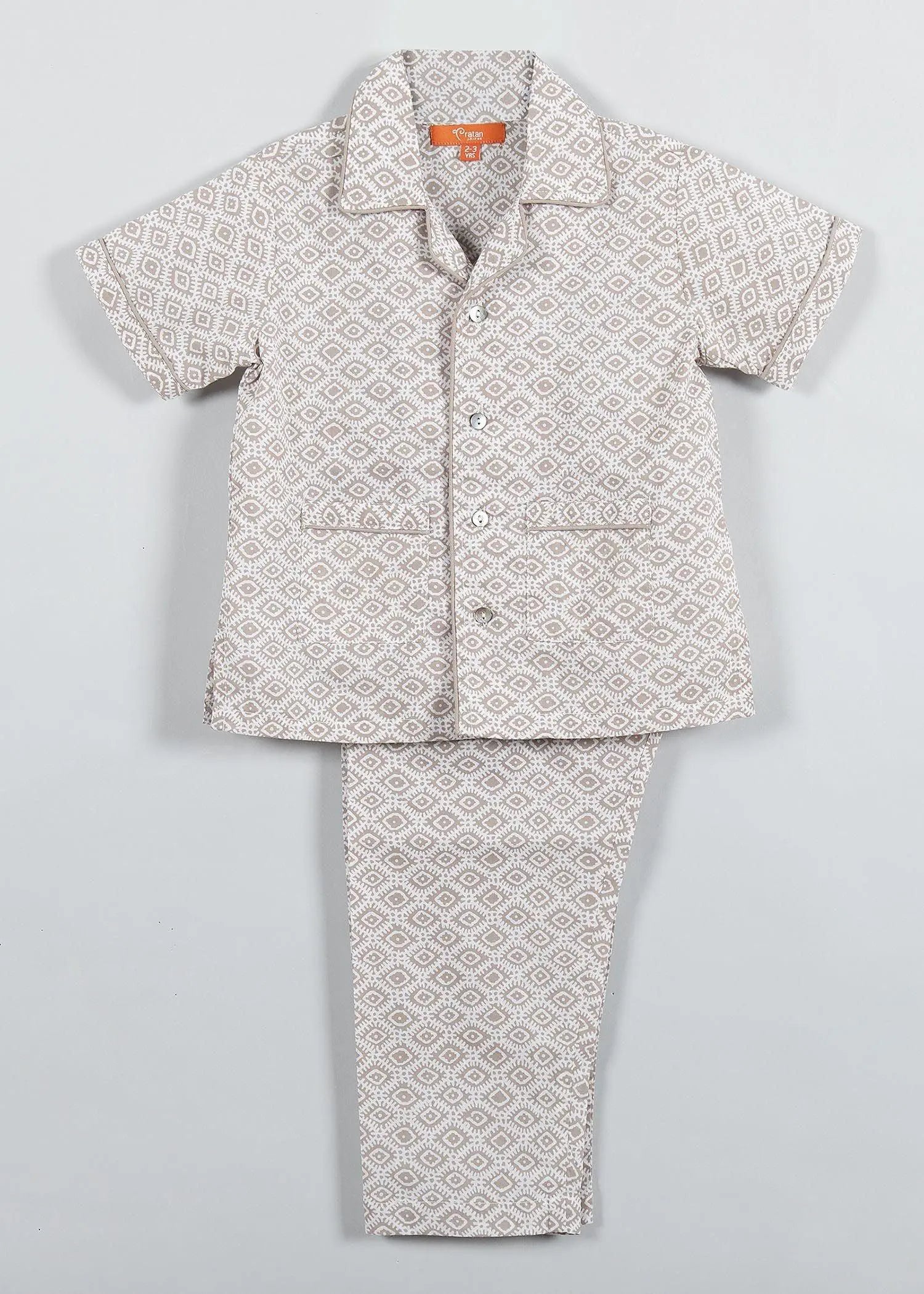 Geo Ethnic Grey Half Sleeve Cotton Night Suit Boy (0-12 Years)