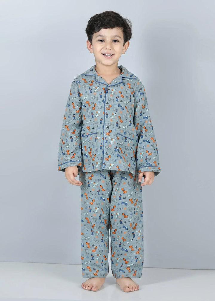 Lazy Dog Grey Full Sleeves Cotton Nighsuit Boy (1-12 Years)