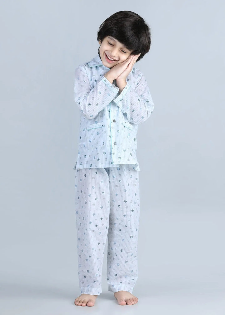 Blue Stripes Full Sleeves Cotton Nighsuit Boy (1-12 Years)