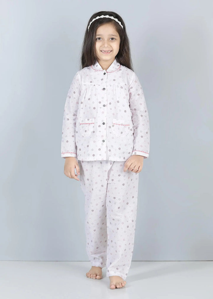 Pink Stripes Full Sleeves Cotton Nighsuit Girls (1-14 Years)