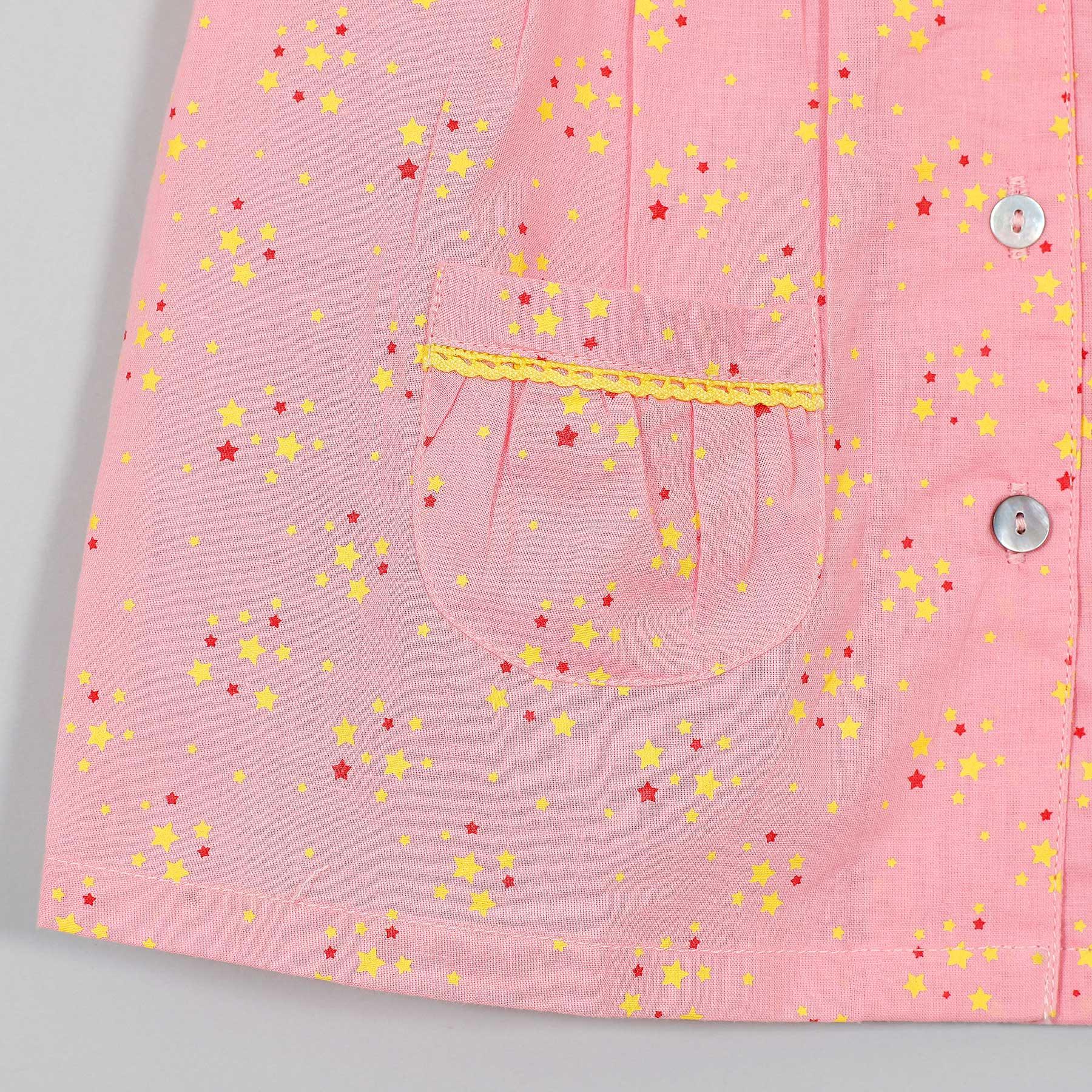 Star Pink Full Sleeve Cotton Nightsuit Girl (0-12 Years)