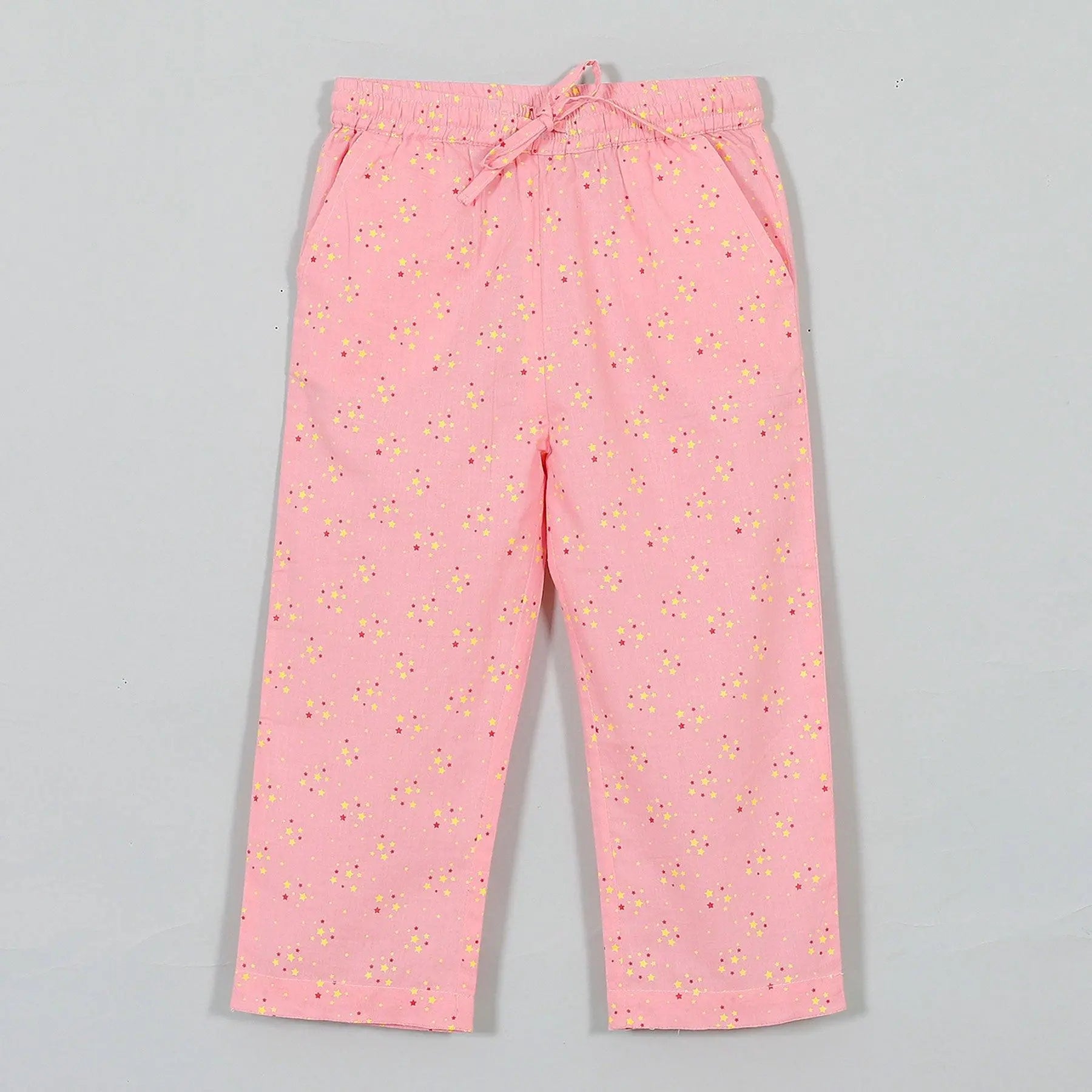 Star Pink Full Sleeve Cotton Nightsuit Girl (0-12 Years)