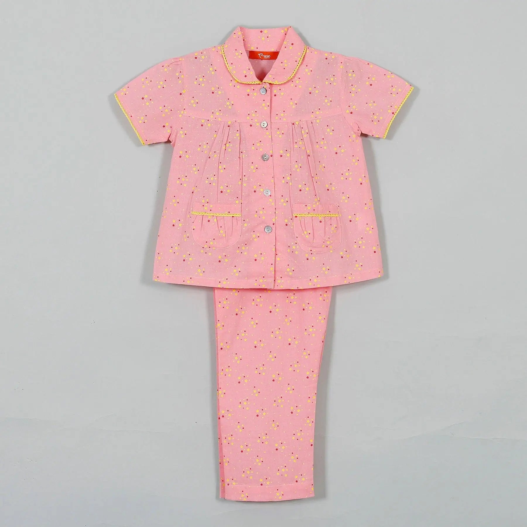 Star Pink Half Sleeve Cotton Nighsuit Girl (0-12 Years)