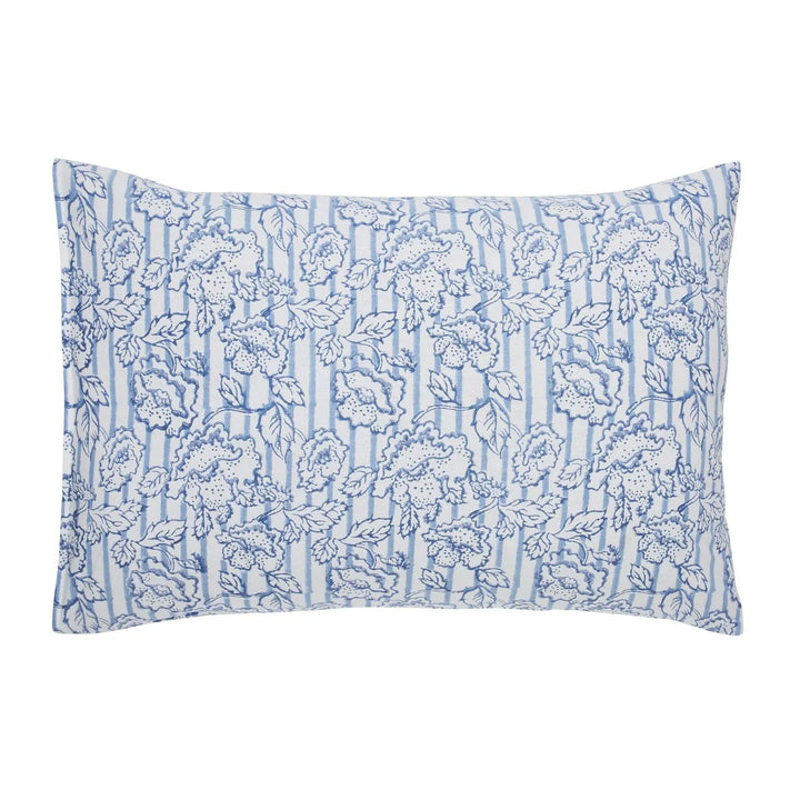 Tejas Peach & Blue Hand Block Print Cotton Pillow Cover