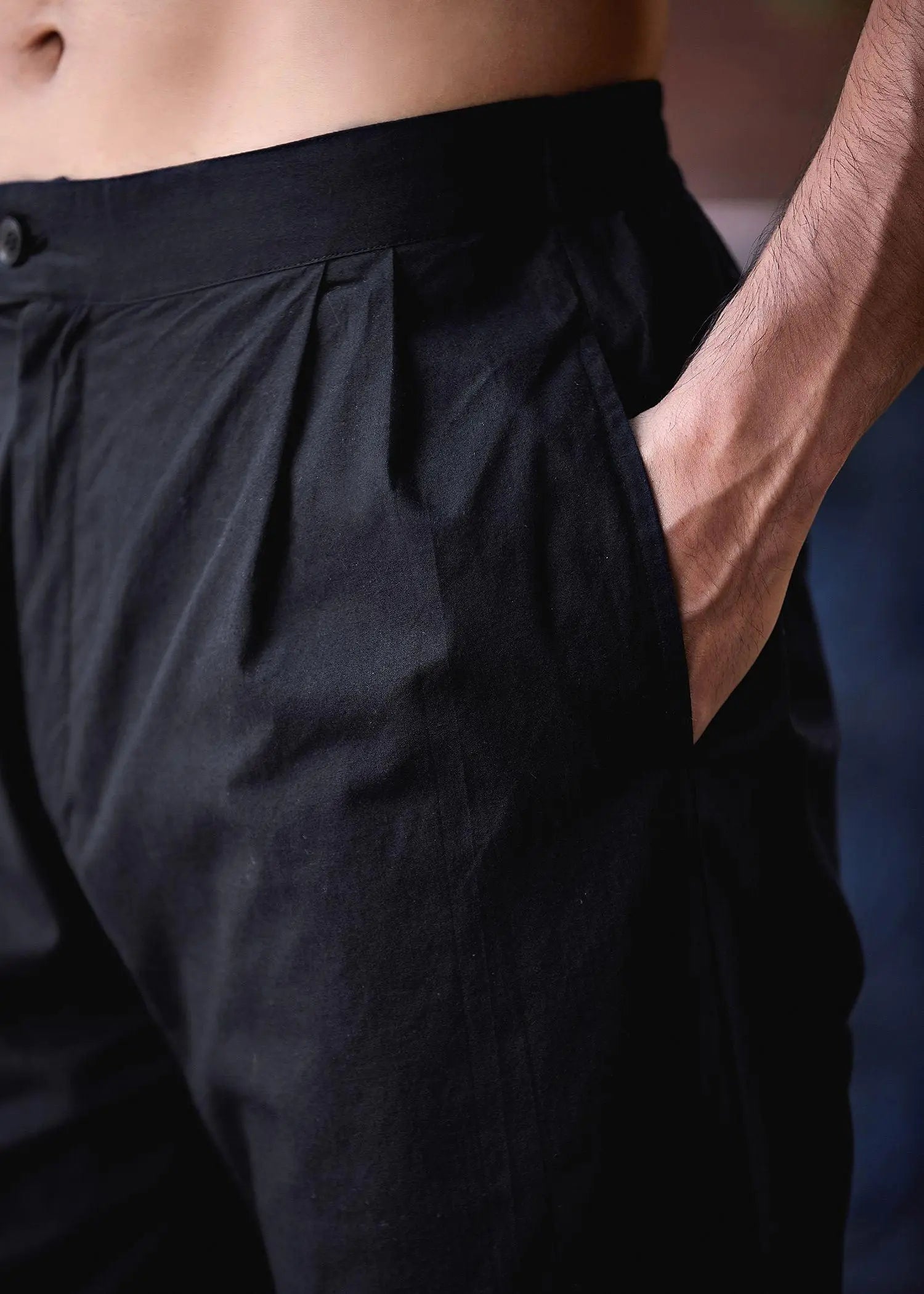 Solid Black Cotton Straight Pyjama