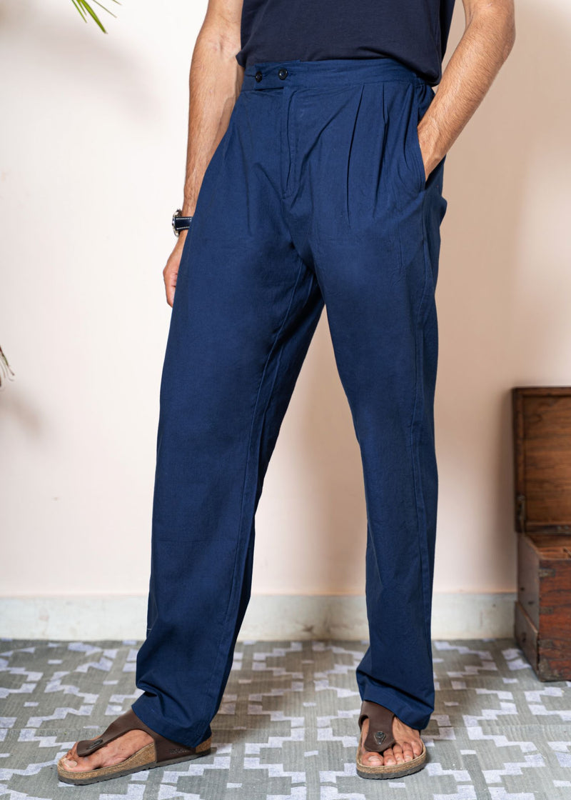 Solid Navy Cotton Straight Pyjama