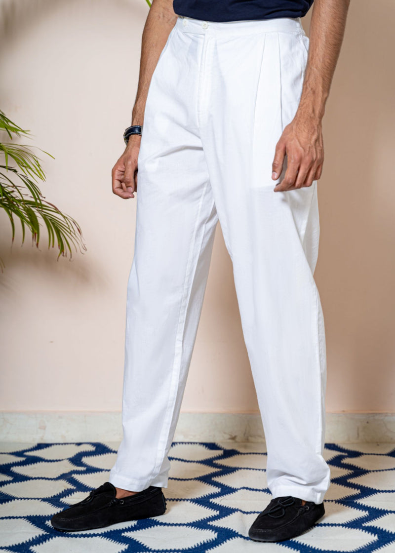 Solid White Cotton Straight Pyjama