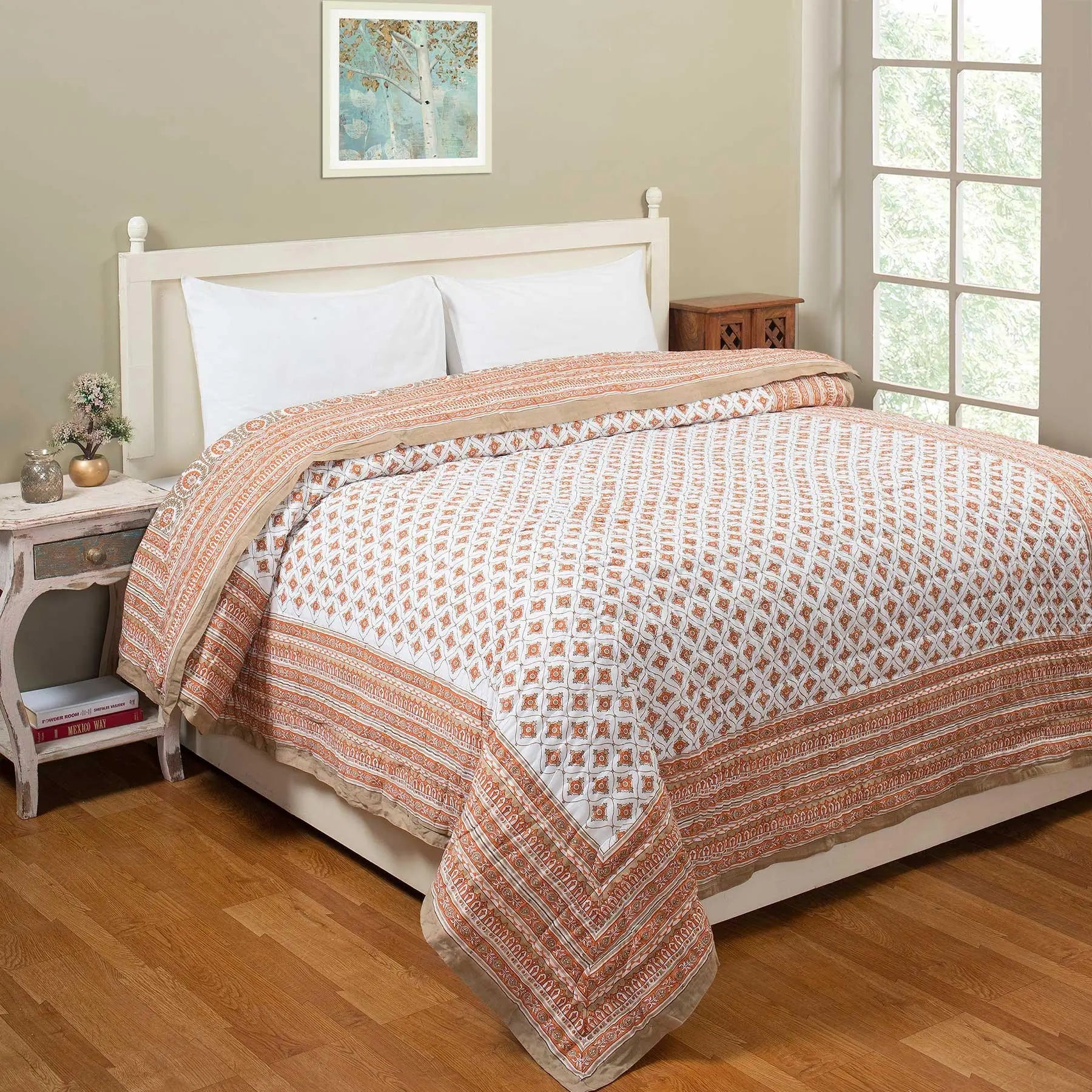 Kashish Jaal Brown and Rust Hand Block Print Cotton AC Quilt