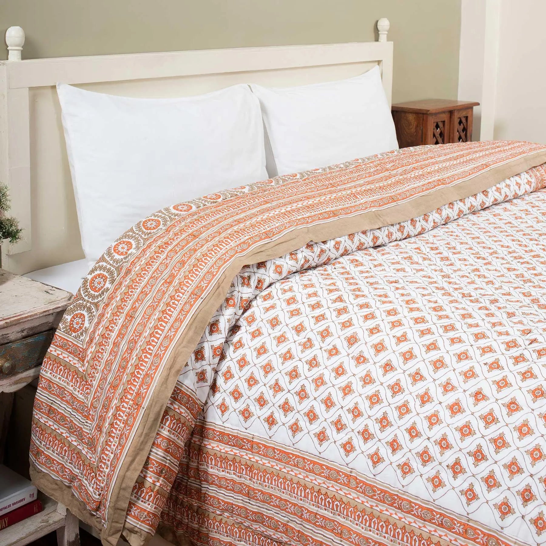 Kashish Jaal Brown and Rust Hand Block Print Cotton AC Quilt