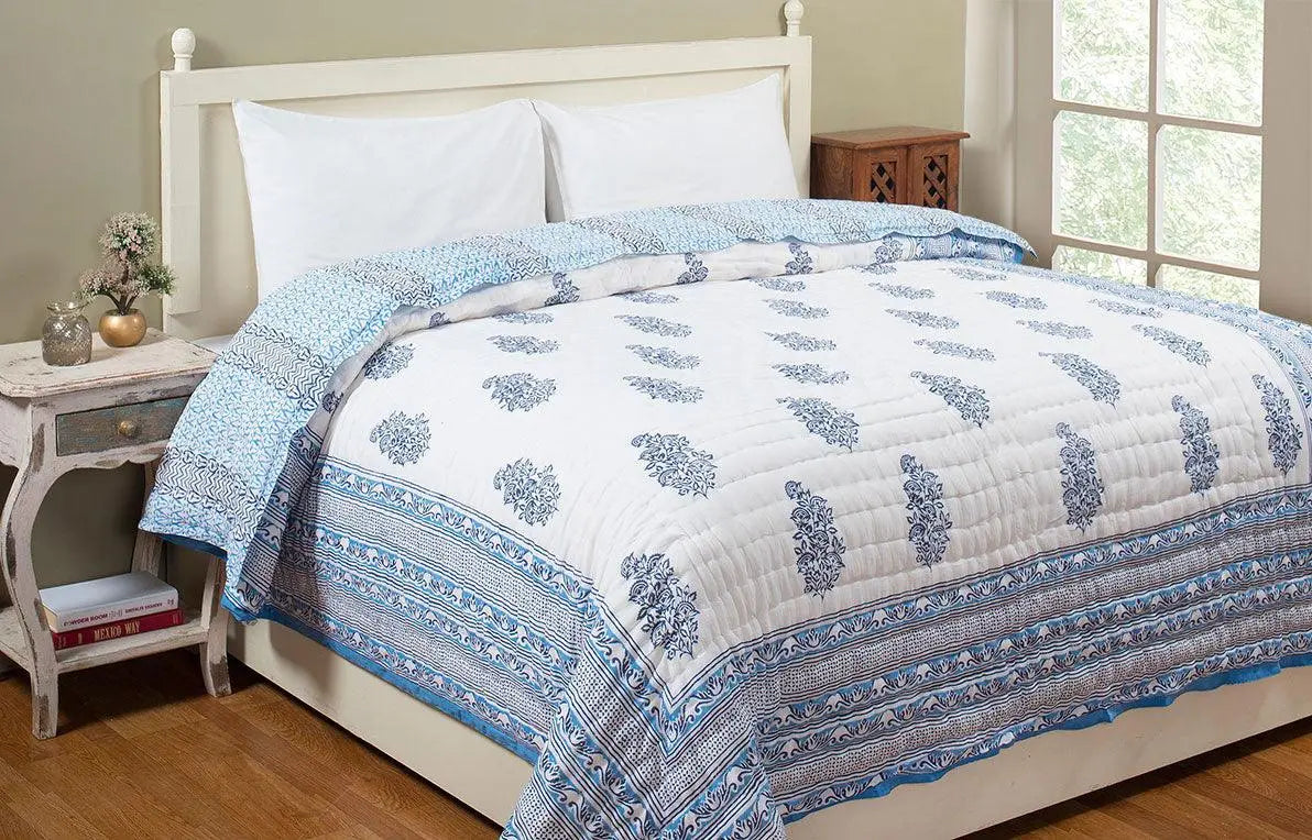 Ragini Buta Blue Hand Block Print Cotton Quilt