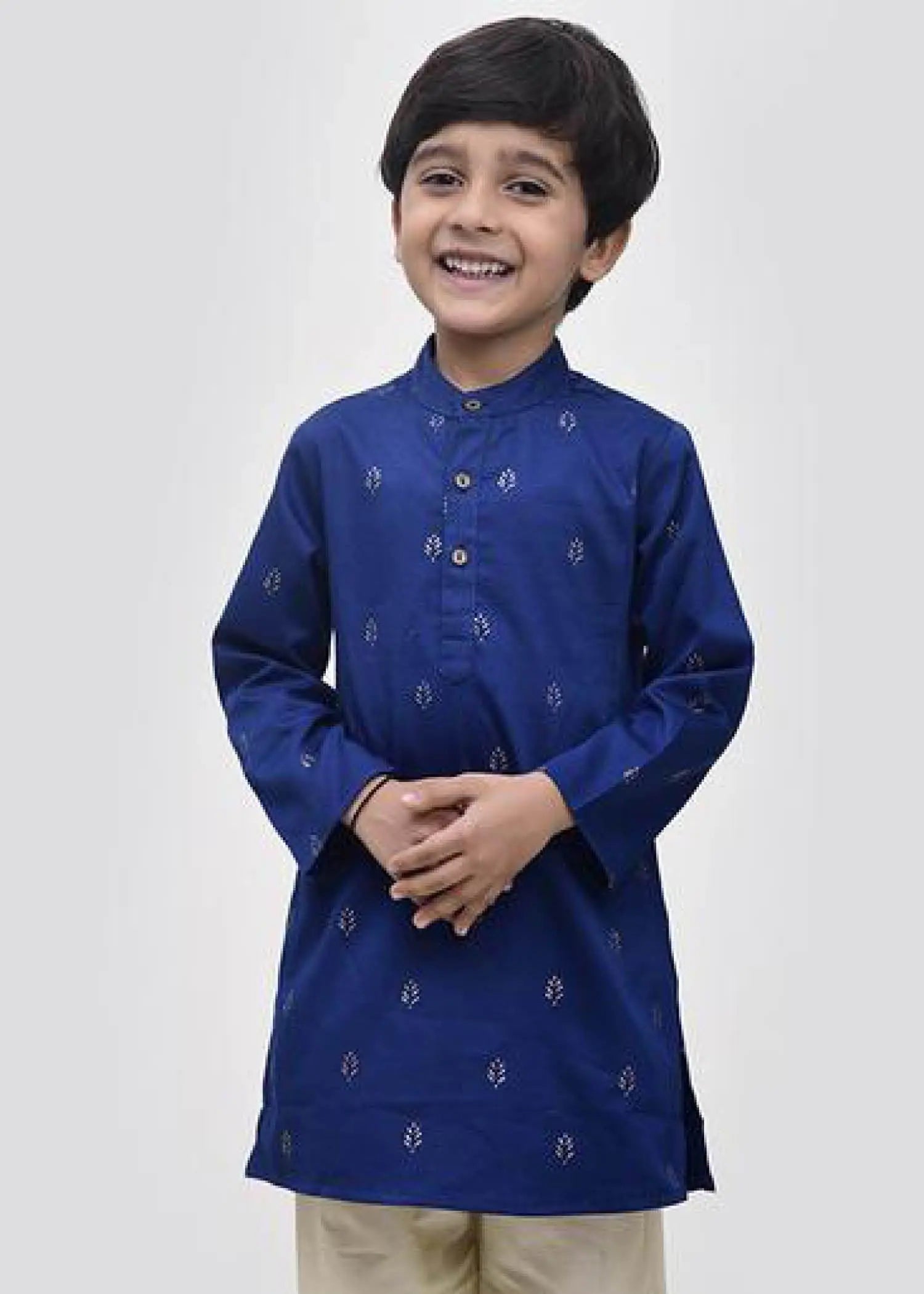 Rogan Print Navy Cotton Satin Kurta Boy (6 Month to 12 Years)
