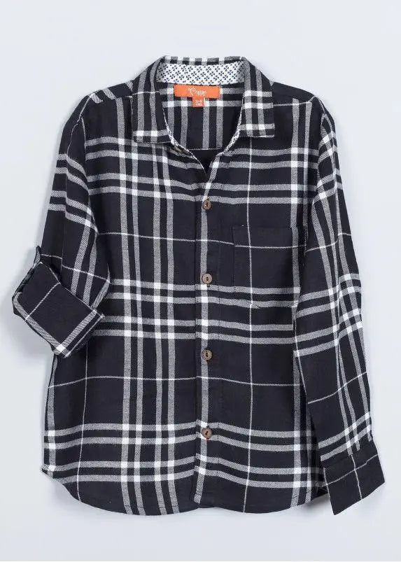 Check Black Cotton Shirt Boy (2-12 Years)