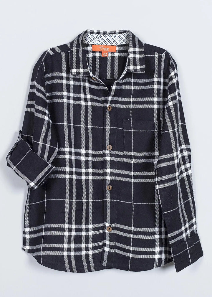 Check Black Cotton Shirt Boy (2-12 Years)