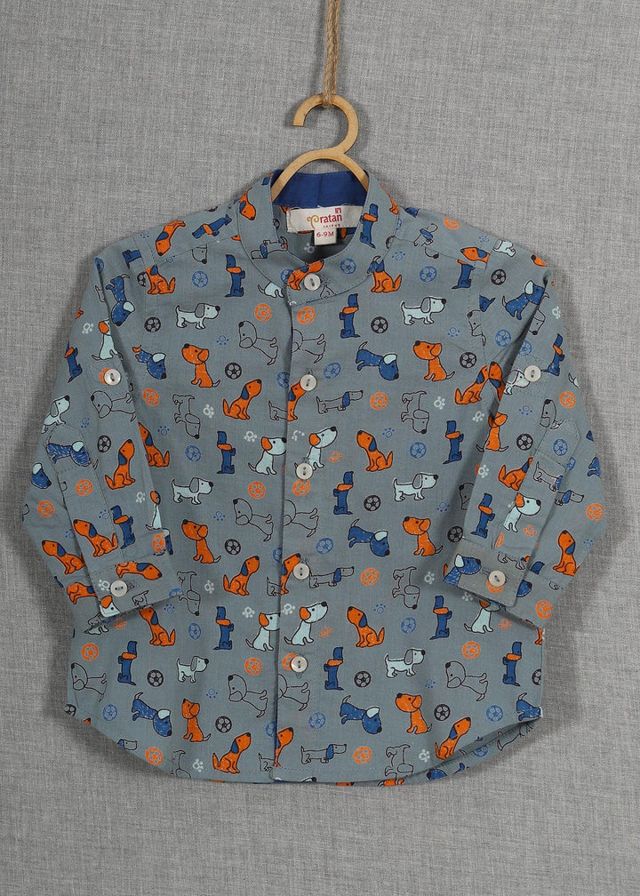 Lazy Dog Grey Cotton Shirt Baby Boy (6-24 Months)