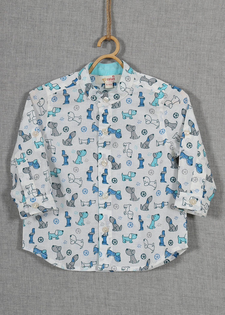 Lazy Dog Blue Cotton Shirt Baby Boy (6-24 Months)