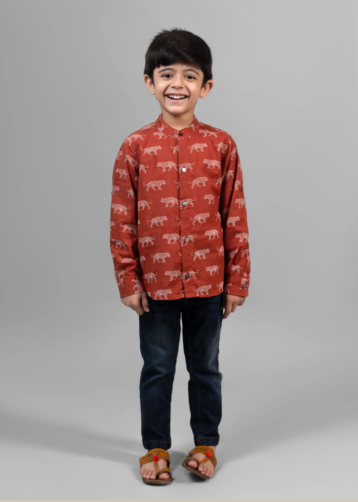 Baagh Brick Red Cotton Full Sleeves Shirt (6 Months to 12 Years)