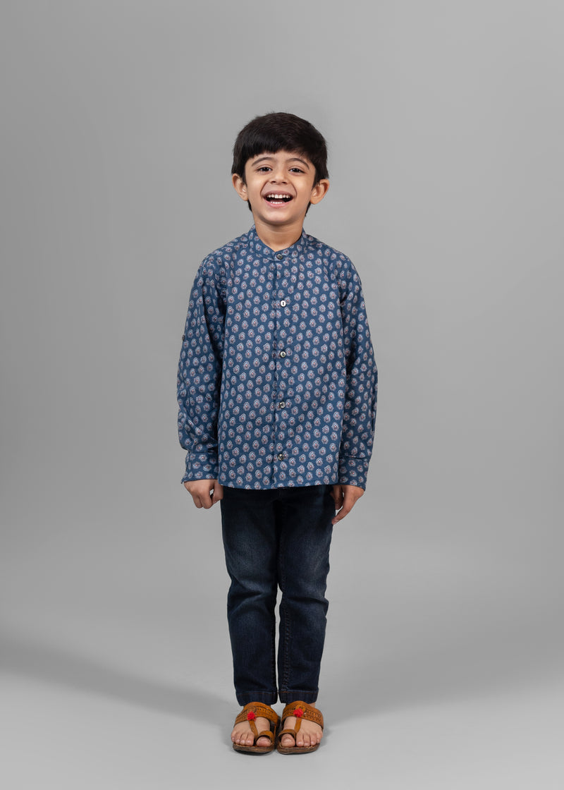 Helia Blue Cotton Full Sleeves Shirt (6 Months to 12 Years)