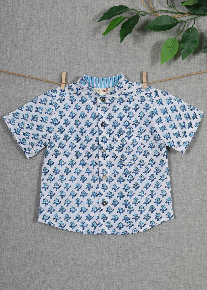 Badam Buti Blue Cotton Harshirt Shirt Boy (6-24 months)