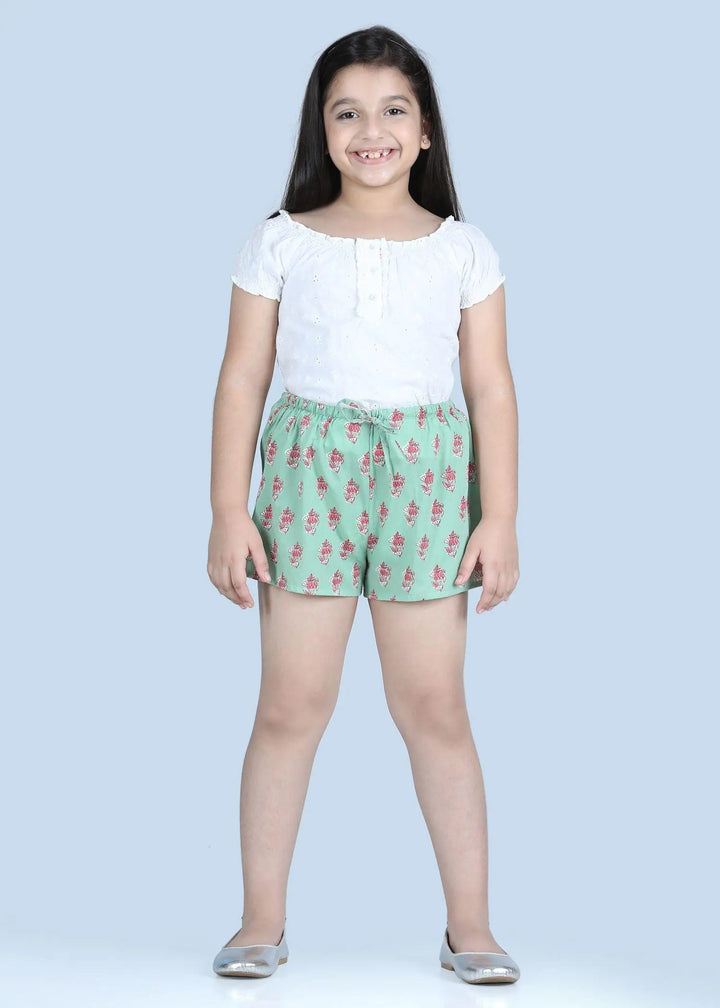 Snooze Petunia Buti Green Cotton Shorts Girl (1-14 Years)