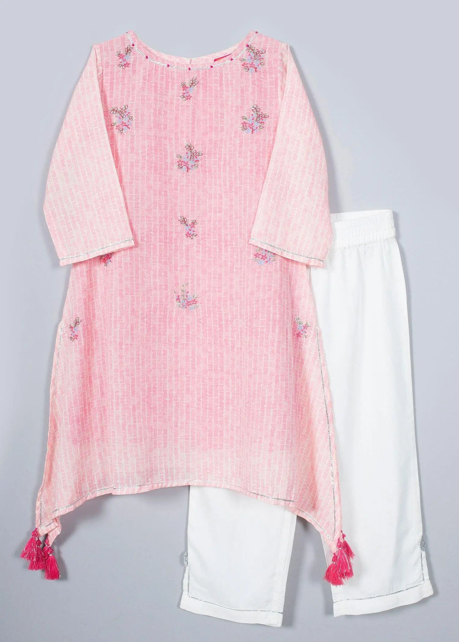 Teesta Light Pink Sushi Voile Asymmetric Kurta Pant Set Girl (2-12 Yers) (Set Of 2)