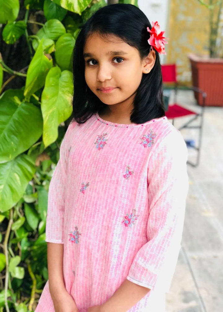 Teesta Light Pink Sushi Voile Asymmetric Kurta Pant Set Girl (2-12 Yers) (Set Of 2)