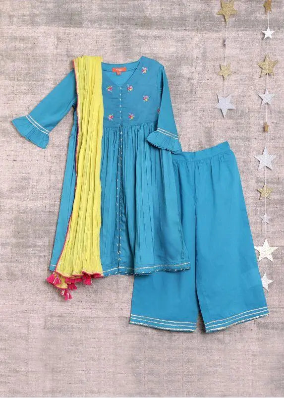Gauri Teal Suit Set Girl (2-12 Yers) (Set of 3)
