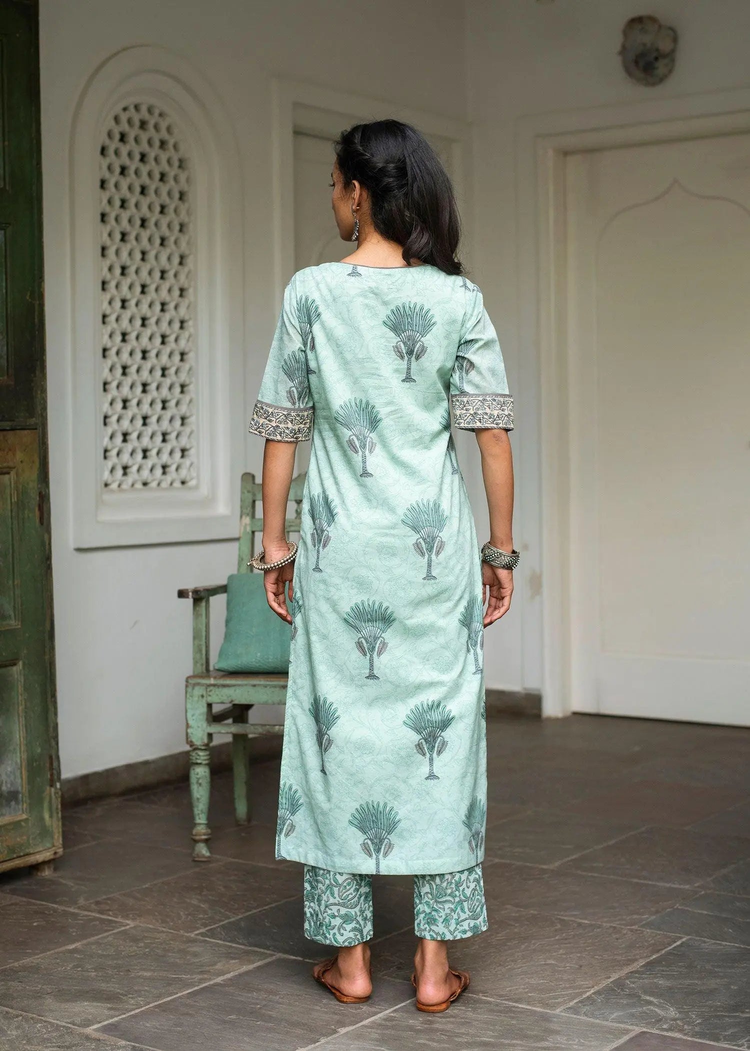 Mint Block Print Cotton Suit Set