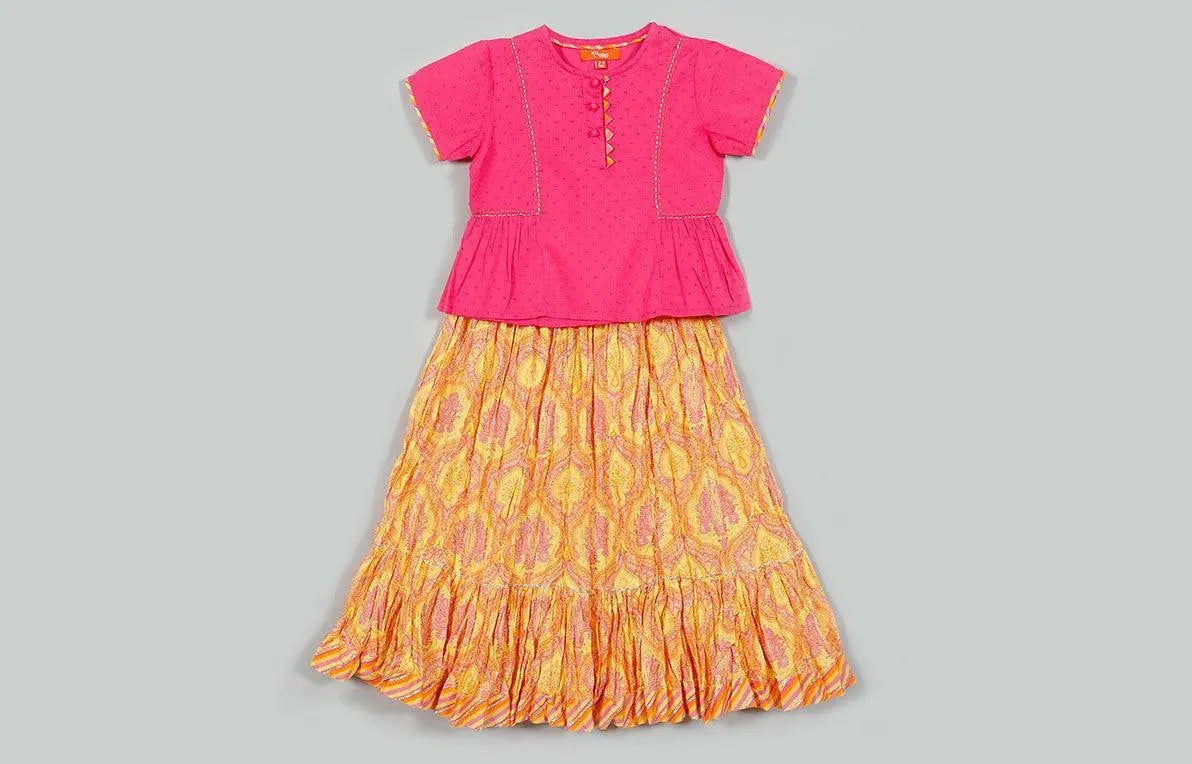 Damini Yellow Cotton Top and Skirt Girl (2-12 Years)