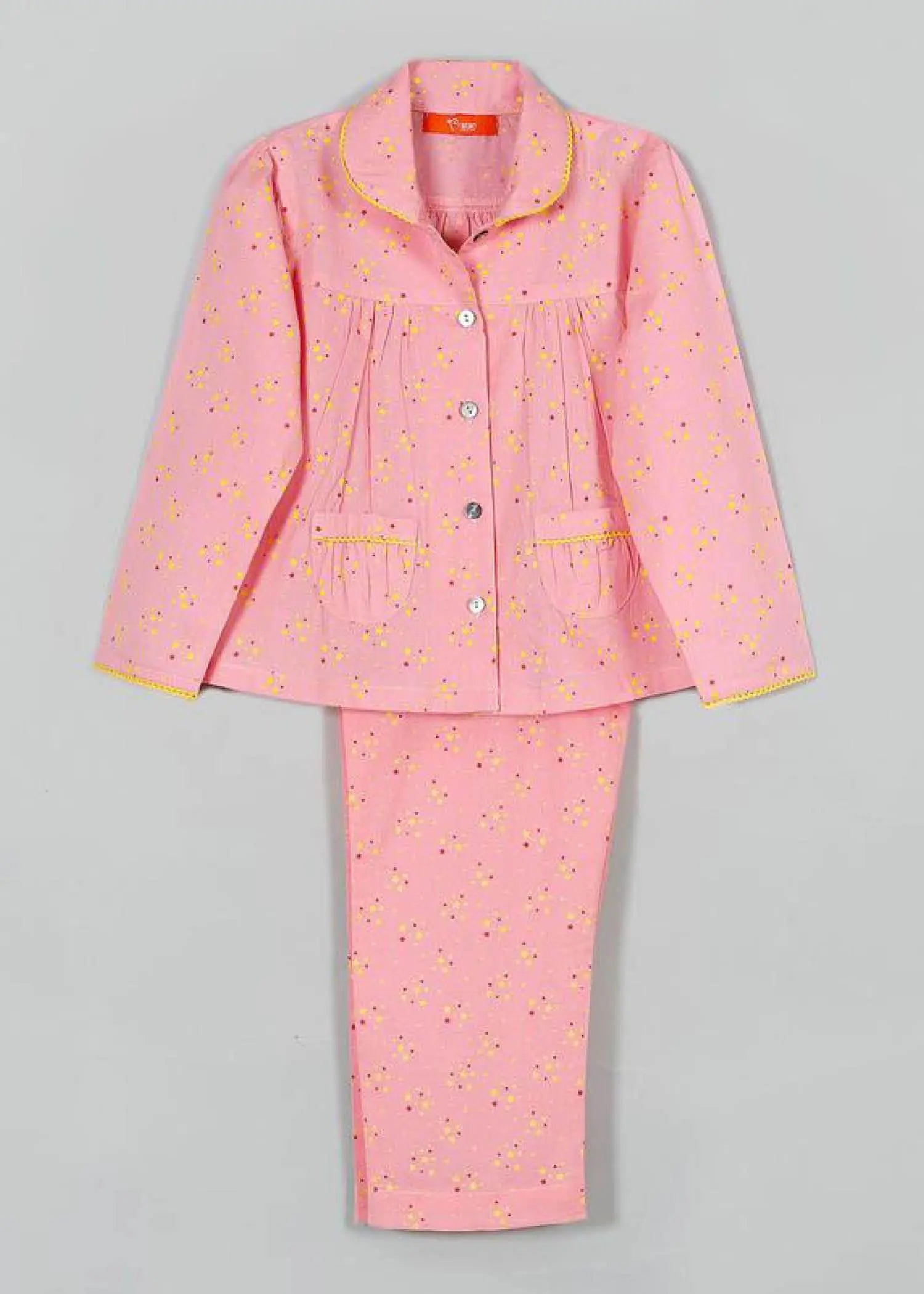 Star Pink Full Sleeve Cotton Nightsuit Girl (0-12 Years)