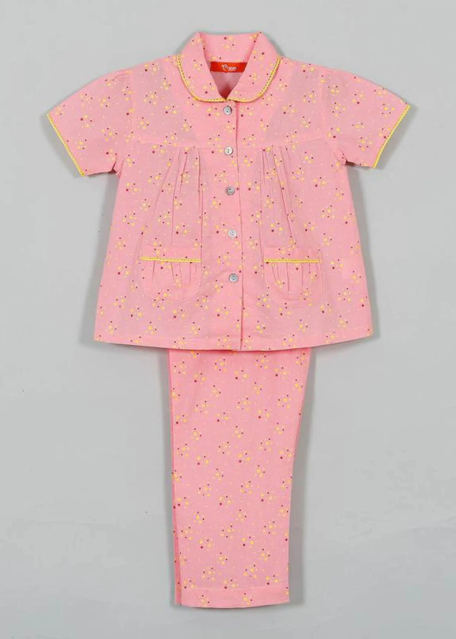 Star Pink Half Sleeve Cotton Nighsuit Girl (0-12 Years)