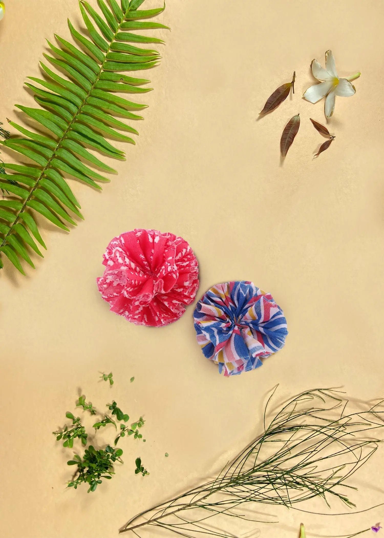 Flower Hair Pins Pink/Blue (Set of 2)